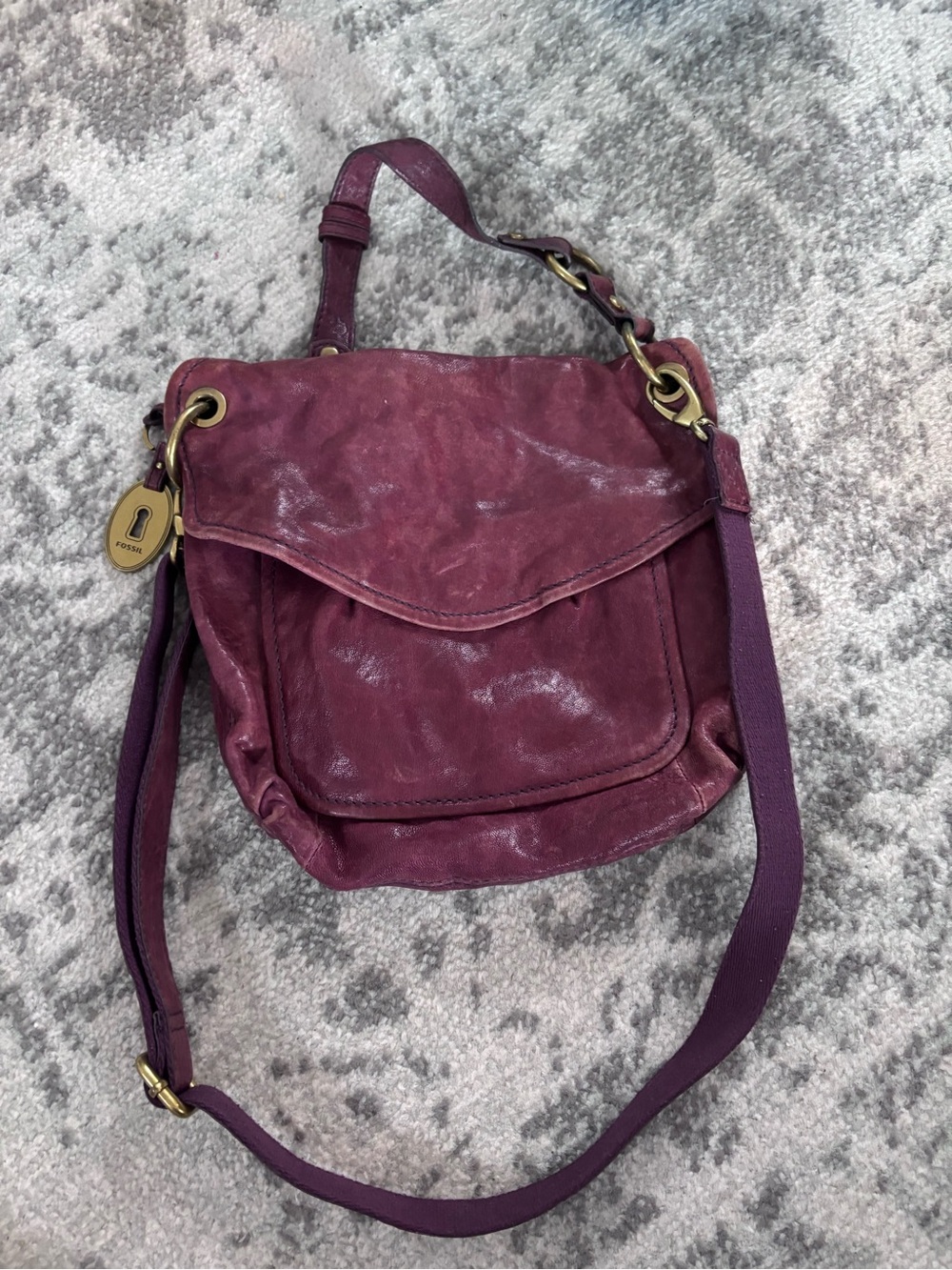 Fossil Plum Leather Flap Crossbody Bag